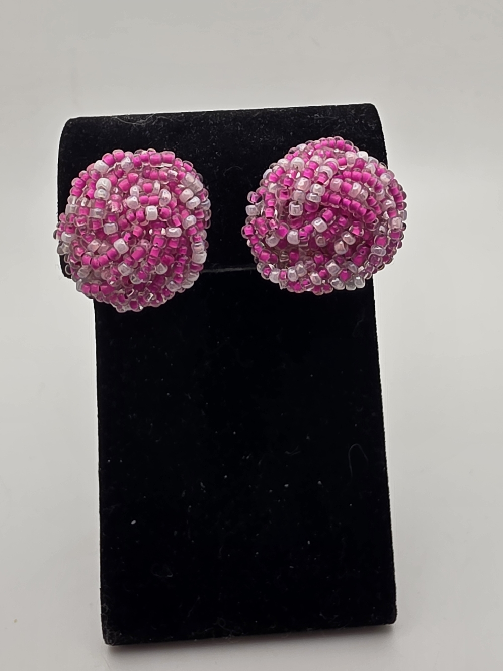 Pink Bead Knot Clip-On Earrings